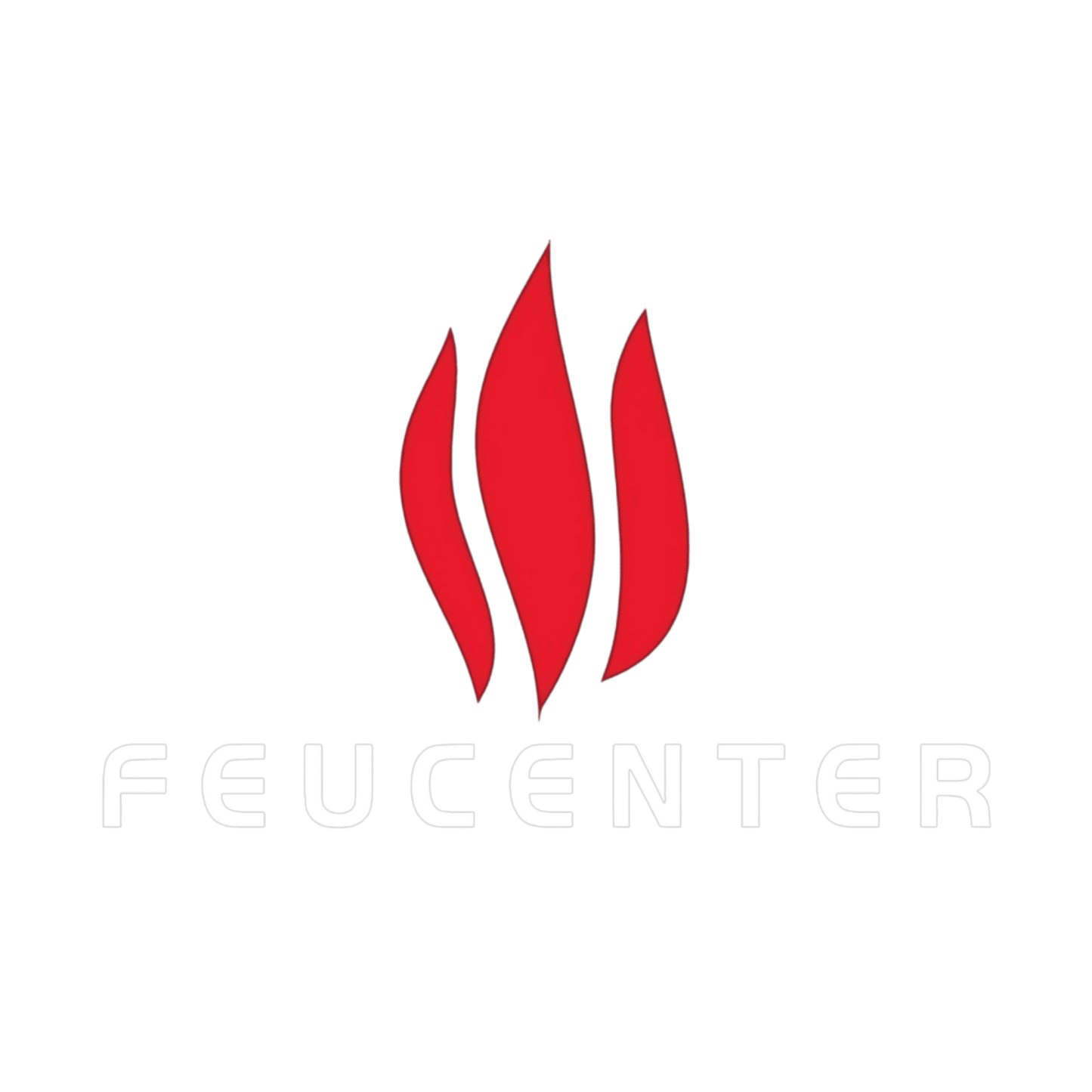 Drei Flammen in Clipart mit dem Schriftzug Feucenter darunter.