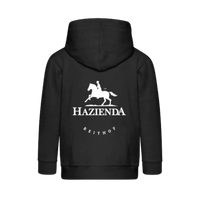 Rückseite eines Schwarzen Pullovers mit weissem Logo