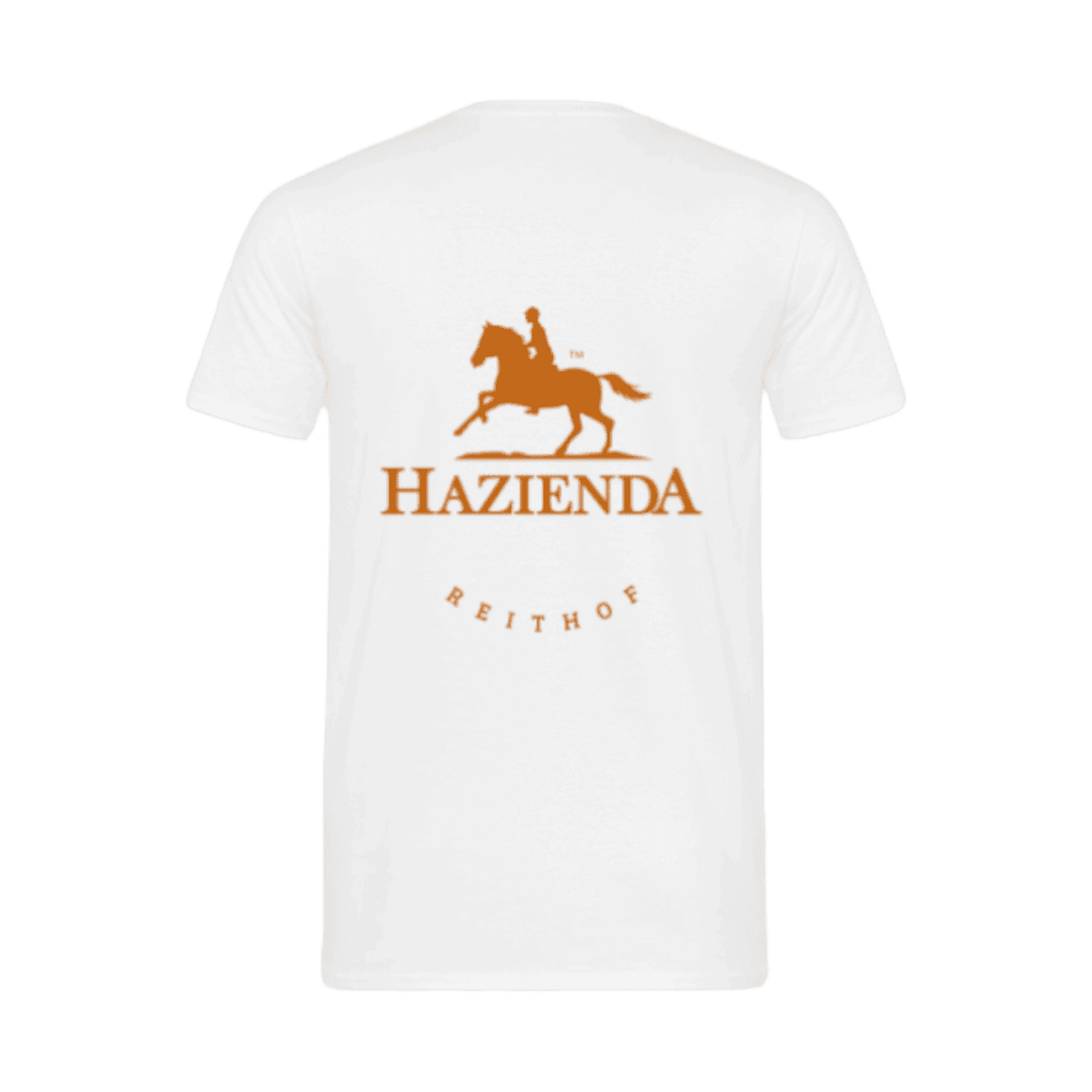 Weißes Baumwoll-T-Shirt mit dem stilvollen goldenen Logo des Restaurants Hazienda