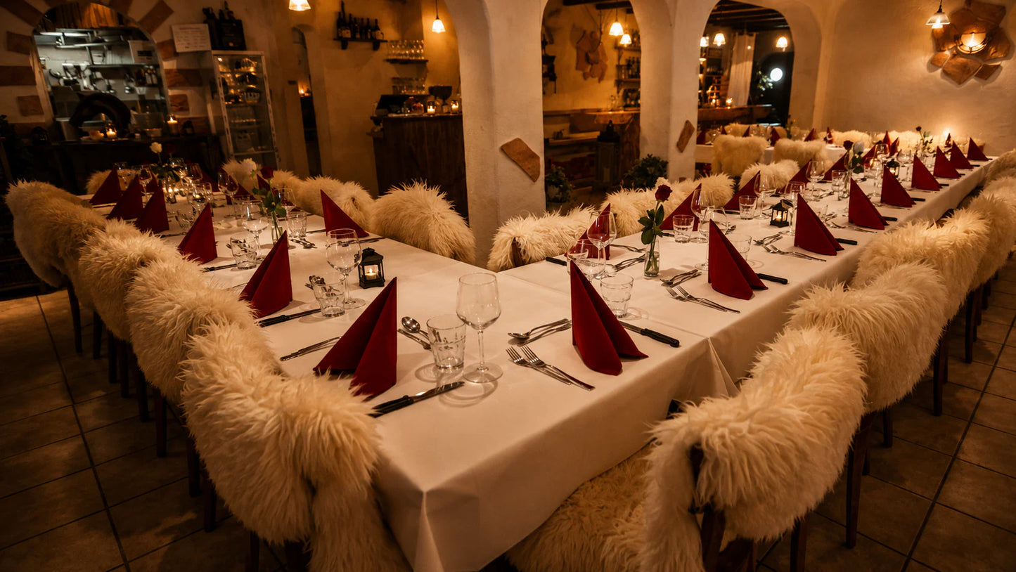 Festlich gedeckte Tafel für die Konfirmationsfeier von Lara und Lea im Restaurant Hazienda.