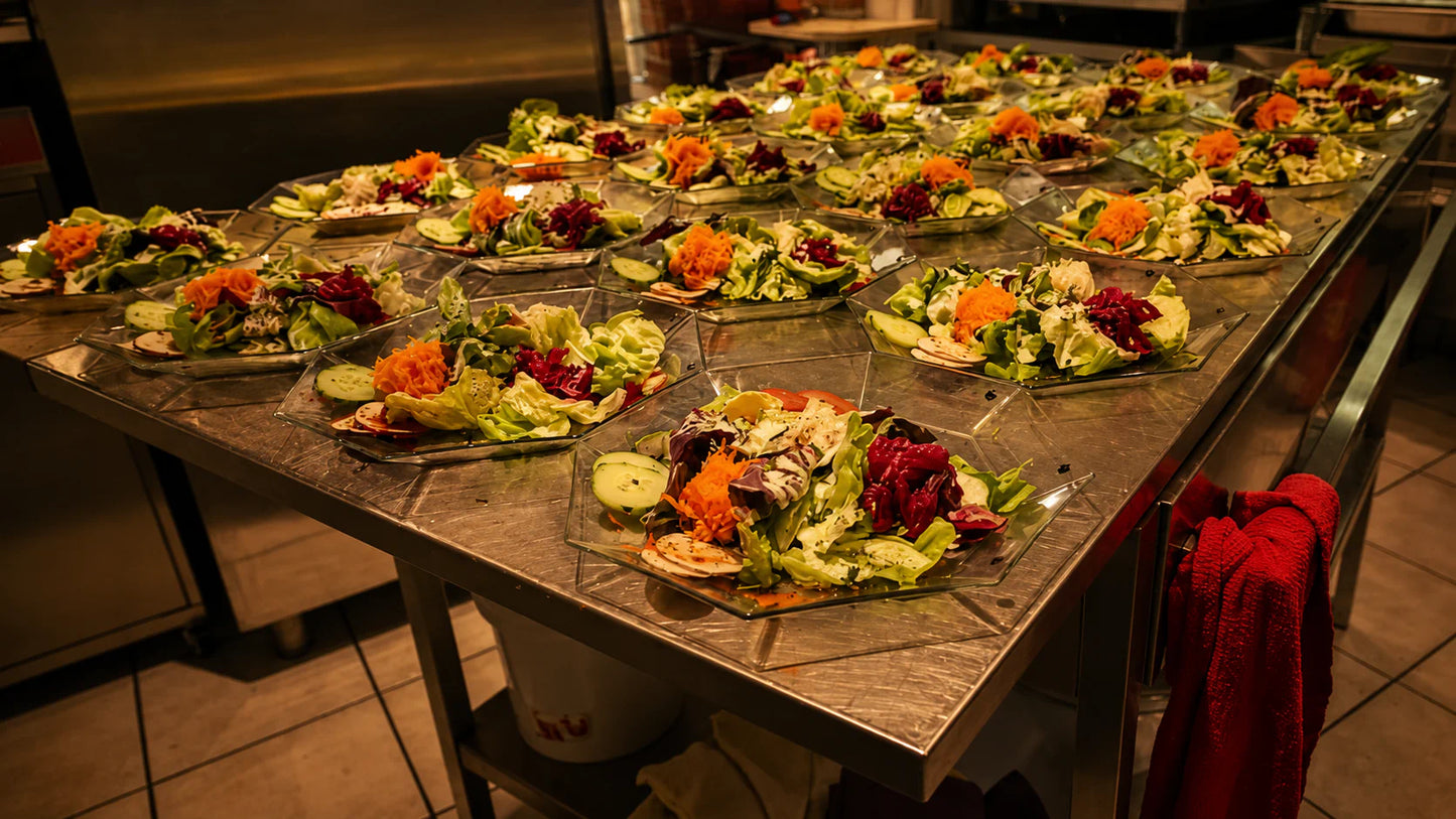 Frisch angerichtete Salate für die Konfirmationsfeier von Lara und Lea im Restaurant Hazienda.