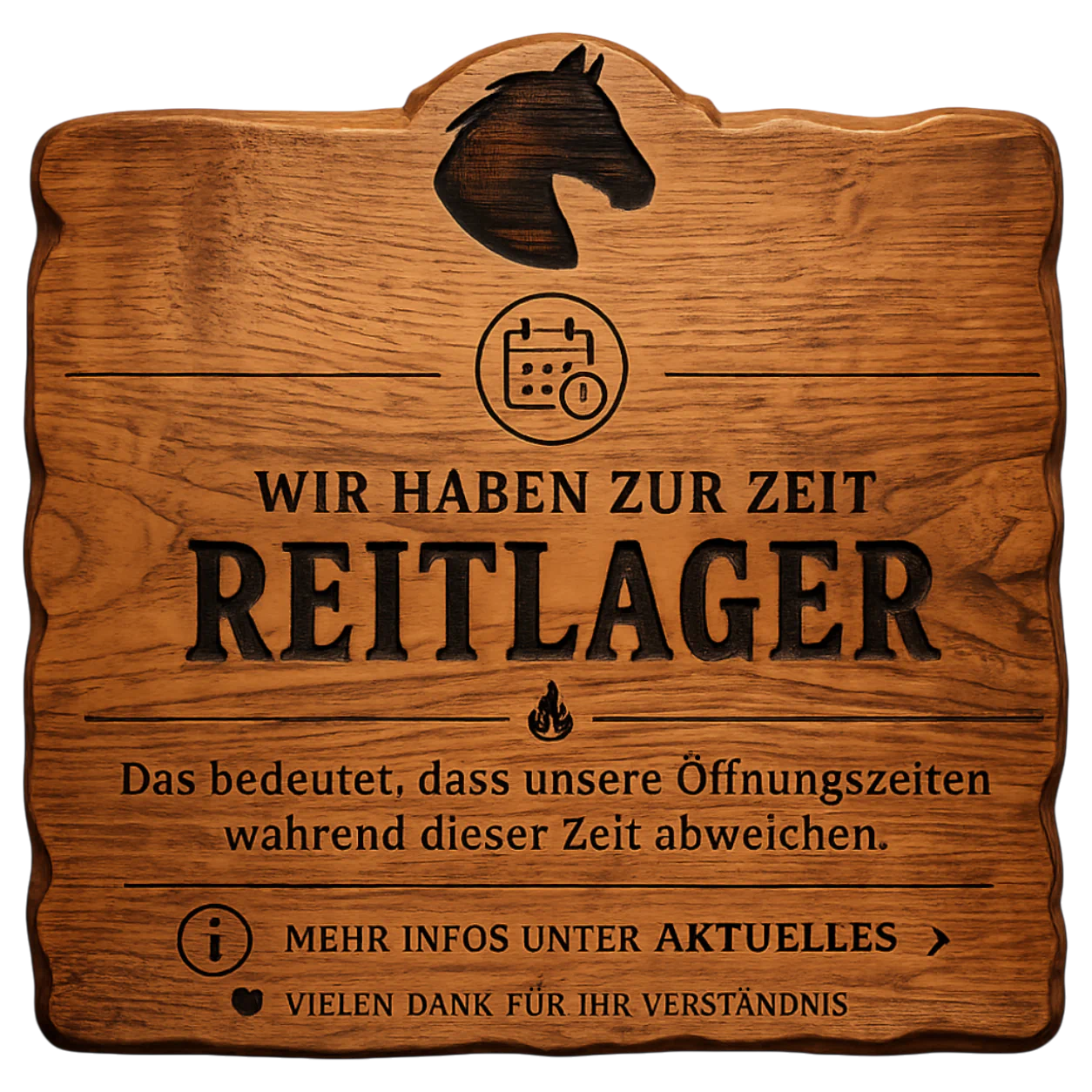 Hinweis zu geänderten Öffnungszeiten während des Reitlagers im Restaurant Hazienda.